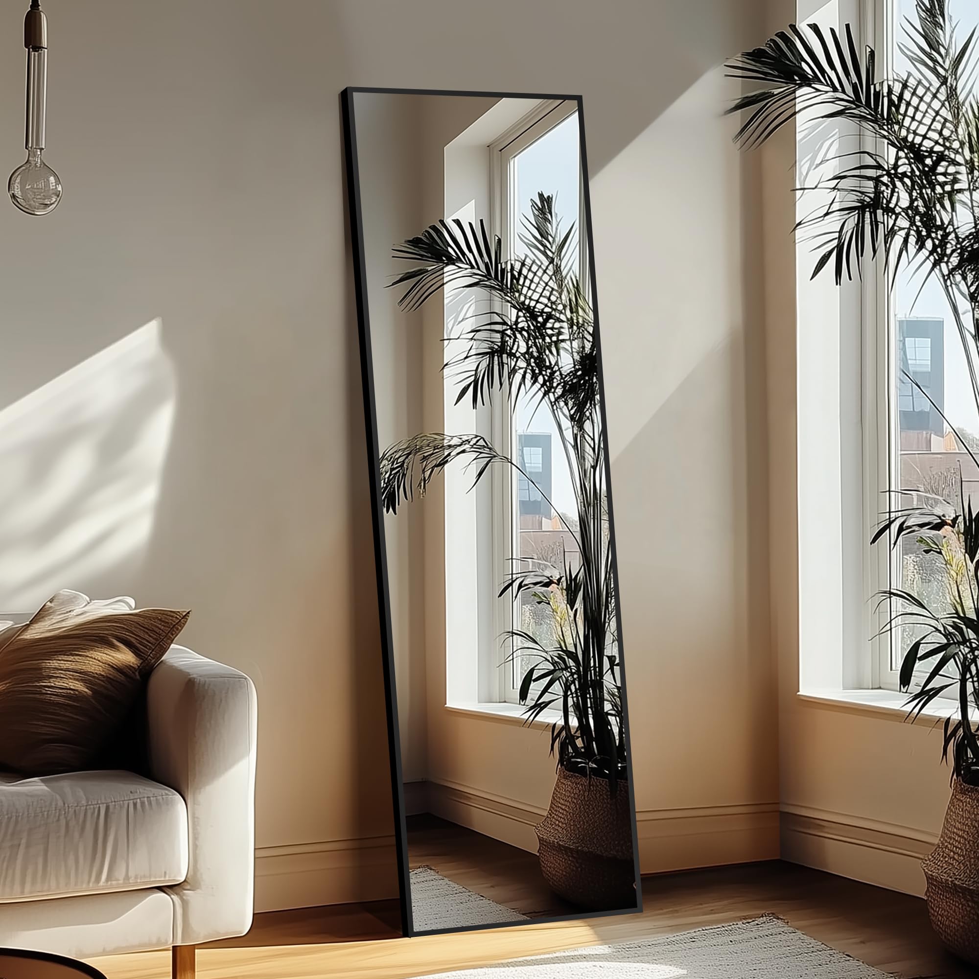 Delma Wall Full Length Mirror,Standing Mirror Full Body,Large Floor for Wall Door Bedroom Bathroom Living Room with Aluminium Frame(with Stand,56x15-Black) Dormly