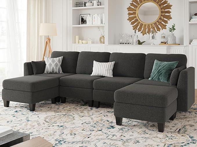 Modular Sectional Sofa, Convertible U Shaped Sofa Couch with High Density Memory Foam, 6 Seat Comfy Modular Sofa Couch for Living Room, Modern U Shaped Sectional Sofa, Dimgrey