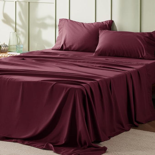Bedsure Queen Sheet Set - 4 Pieces Soft Queen Size Sheets - Breathable & Cooling - Hotel Luxury - Easy Care Polyester Microfiber Bedding for Women, Men, Red