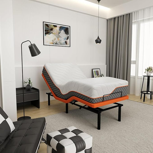 ESHINE Adjustable Bed Frame Twin XL + Memory Foam Hybrid 14 Inch Mattress(Medium Soft), Adjustable Bed with Mattress, Bluetooth App Control, 5 Minutes Installation, Head and Foot Incline, 2000 Series