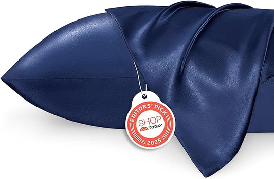 Bedsure Satin Pillowcase 2 Pack Similar to Silk Pillow Cases Standard Size, Pillow Case for Sleeping Women with Envelope Closure, Gifts for Women Men, Navy, 20x26 Inches, 2pcs