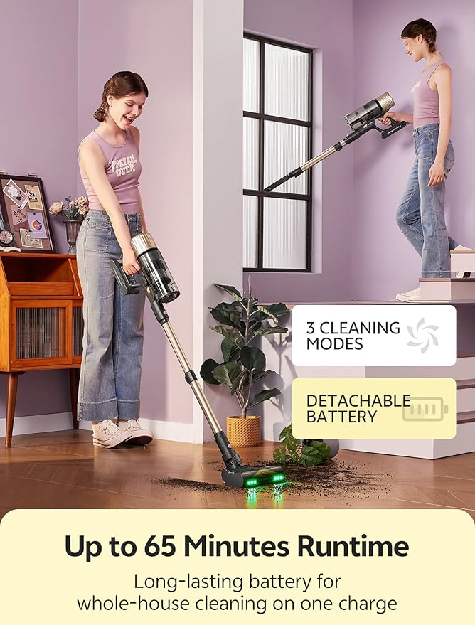 Ultenic Cordless Vacuum Cleaner, 550W 50KPA 65Mins, Stick Vacuum Cordless Rechargeable with Touch Screen, Self-Standing, 180° Lay-Flat, Anti-Tangle Handheld Vacuum Cleaners for Home/Pet Hair/Carpets
