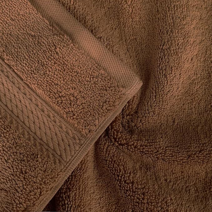 Superior Egyptian Cotton Pile Bath Towel Set of 4, Ultra Soft Luxury Towels, Thick Plush Essentials, Absorbent Heavyweight, Guest Bath, Hotel, Spa, Home Bathroom, Shower Basics, Chocolate