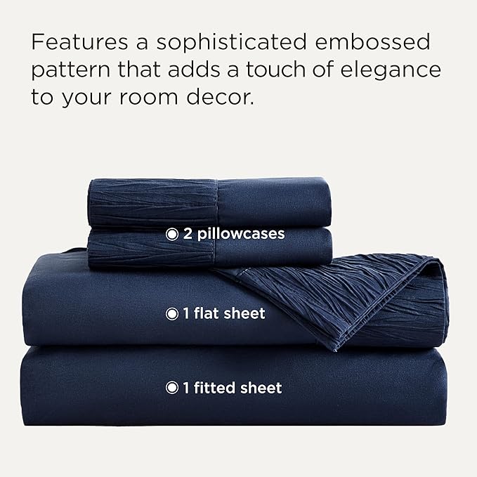 Bedsure Queen Sheet Set - 4 Pieces Soft Queen Size Sheets - Breathable & Cooling - Hotel Luxury - Easy Care Polyester Microfiber Bedding for Women, Men, Navy