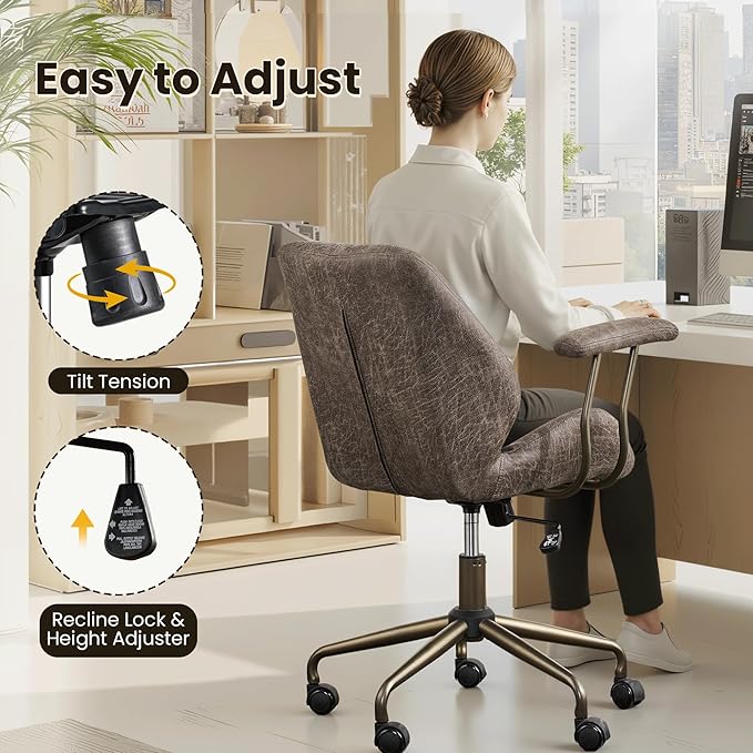 Home Office Desk Chair, Mid-Century Modern Office Chair with Adjustable Lumbar Support, Adjustable Height Executive Task Chair with 360 Rolling Swivel for Meeting Study Room(Mid Back, Grey)