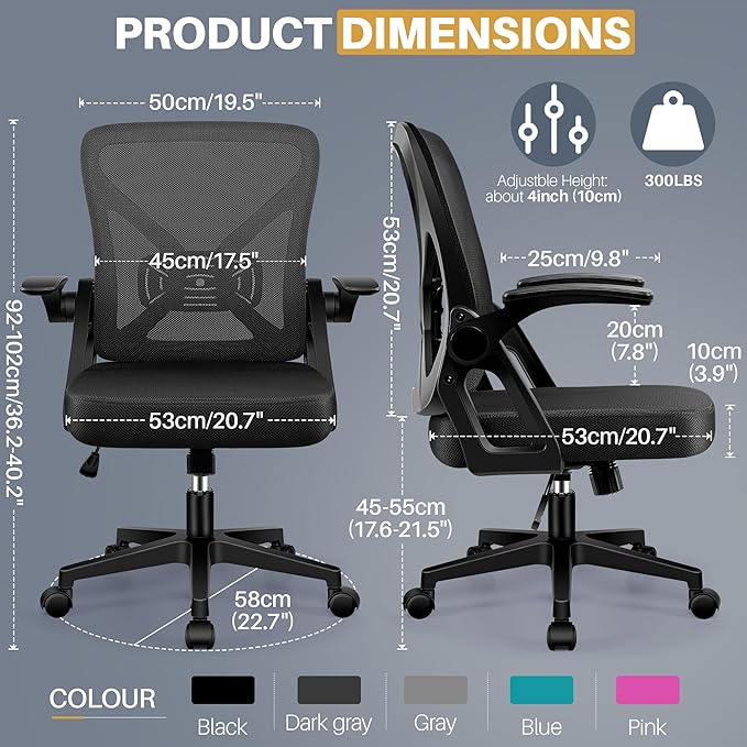 FelixKing Office Chair - Ergonomic Desk Chair Breathable Mesh Task with Wheels and Lumbar Support Home Desk Office Chairs with Flip up Armrest Rolling Swivel for Home Computer Black Pack of 4