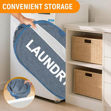 Collapsible Laundry Baskets with Lid, Foldable Clothes Hamper with Reinforced Handles, Sturdy Pop Up Hampers for Laundry, Tear Proof & Easy to Carry Laundry Hamper for Home, Dorm, Travel Blue
