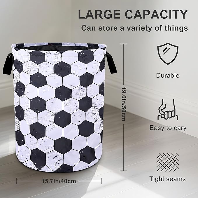 Football Laundry Basket Foldable Oxford Cloth Tote Bag Laundry Hamper Clothes Storage Bucket Organizer For Bathroom/Laundry Storage/Bedroom 19.6x15.7 Inch