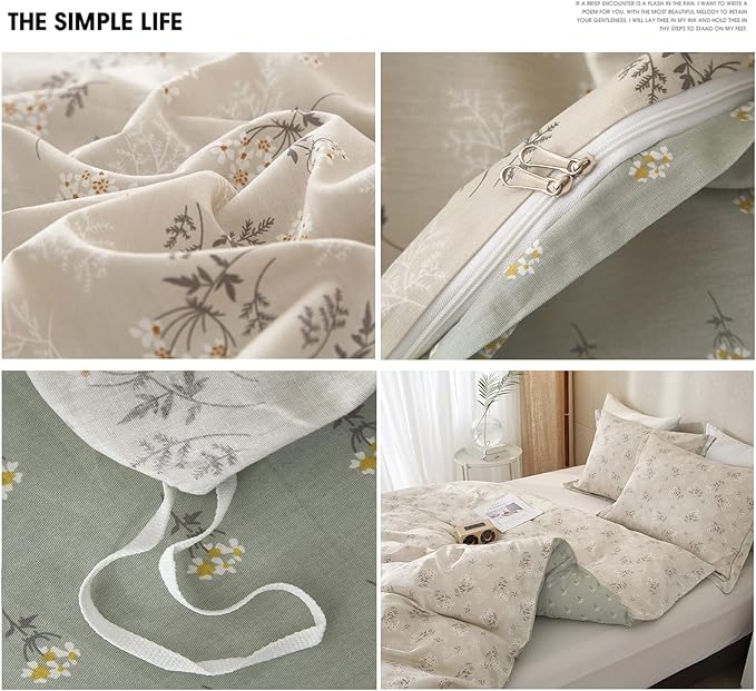 HighBuy Boho Floral Duvet Cover King Bedding Vintage Cotton Aesthetic Bedding Set King Size Comforter Cover Set Garden Lightweight Soft Duvet Cover Set Zipper Closure Breathable