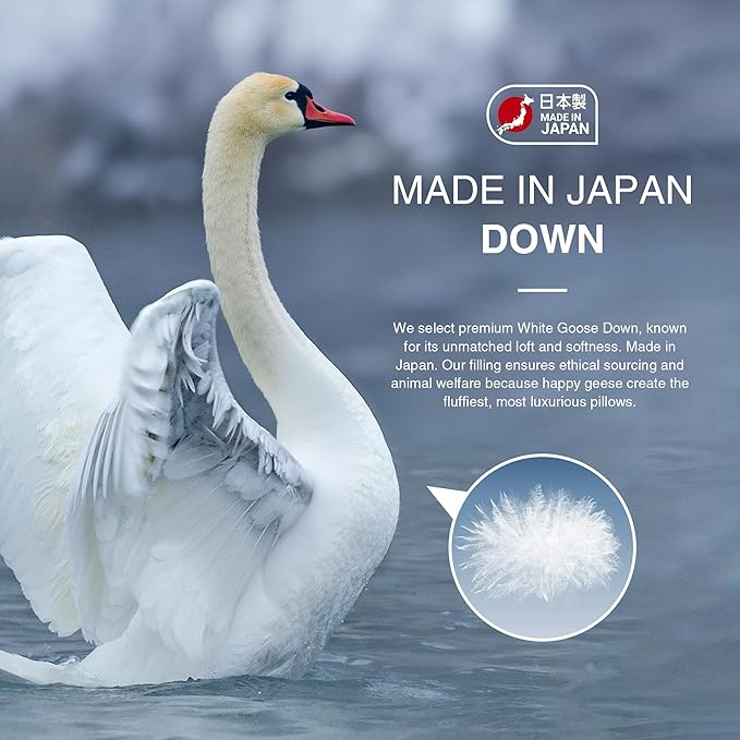 UNIKOME White Goose Down Feather Pillows - 100% Organic Cotton Cover - King Size Pillow Set of 2, Made in Japan Pillow for Sleeping