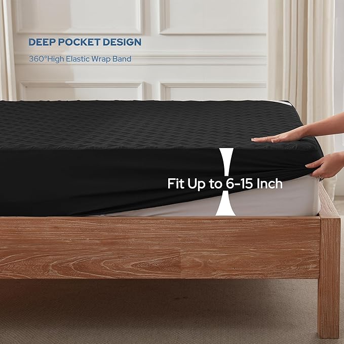 BEDLORE Waterproof Mattress Protector, Full Size Mattress Pad with Deep Pocket 6"-15" Depth, Soft Dirt-Proof Double Bed Mattress Cover for Bedroom, College Dorm, Hotel (Black)