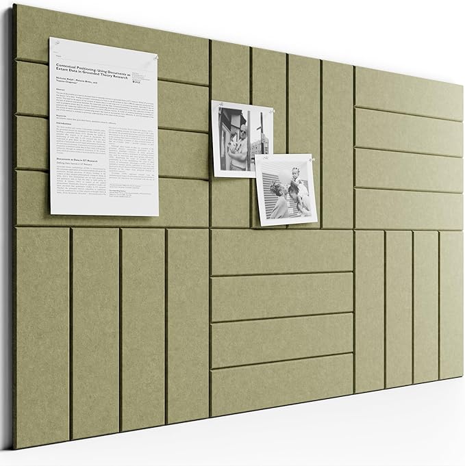 Bumusty Large Cork Board Alternative-36 x24 Felt Bulletin Board Tiles, with 30 Pushpins, 40 Adhesive Tabs, 6-Pack Slat Wall Paneling, Cork Boards for Office Push Pin Board Felt Board-Olive Green