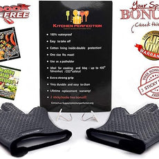 KITCHEN PERFECTION S Silicone Smoker Oven Gloves -Extreme Heat Resistant BBQ Gloves -Handle Hot Food Right on Your Grill Fryer Pit|Waterproof Oven Mitts |Superior Value Set+3 Bonuses