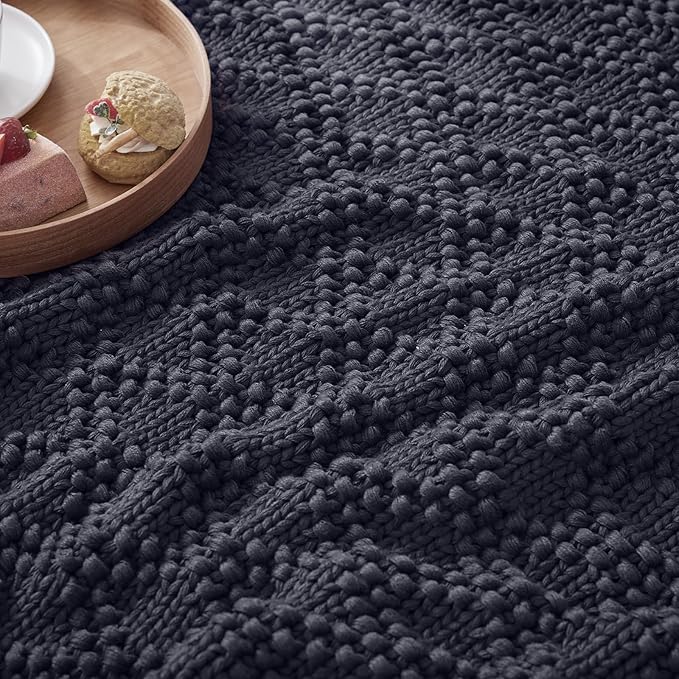 Knitted Weighted Blanket for Adult, Chunky Knit Weighted Throw for Sleep 48"*72" 20lbs, Cooling Breathable Heavy Blanket for Hot Sleepers, Machine Washable Blanket for Room Decor(Dark Grey)