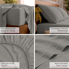 Mellanni Full Sheet Set - 6-Piece Iconic Collection Bedding, (Including 4 Pillowcases), 21-Inch Extra Deep Pocket, Easy Care, Ultra Soft, Cooling Sheets, Brushed Microfiber - Taupe
