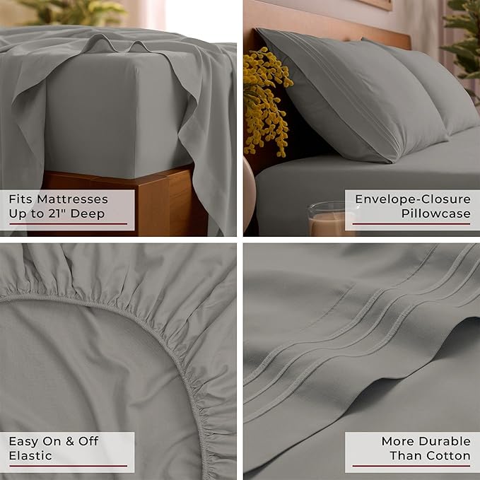 Mellanni Full Sheet Set - 6-Piece Iconic Collection Bedding, (Including 4 Pillowcases), 21-Inch Extra Deep Pocket, Easy Care, Ultra Soft, Cooling Sheets, Brushed Microfiber - Taupe