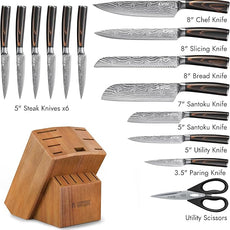 Yatoshi Professional Kitchen Knife Set, 15 Pieces, High Carbon Stainless Steel, Ergonomic Handle
