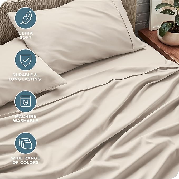 Bare Home King Sheet Set - Luxury 1800 Ultra-Soft Microfiber King Bed Sheets - Double Brushed - Deep Pockets - Easy Fit - 4 Piece Set - Bedding Sheets & Pillowcases (King, Wheat) BareHome