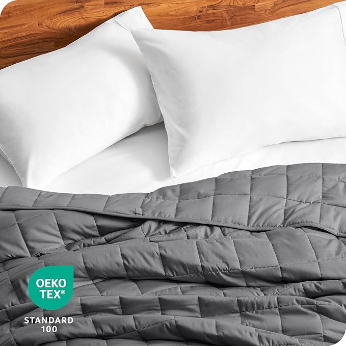 Bare Home Weighted Blanket Queen Size 17lbs (60" x 80") for Adults - All-Natural 100% Cotton - Premium Heavy Blanket Nontoxic Glass Beads (Grey, 60"x80")