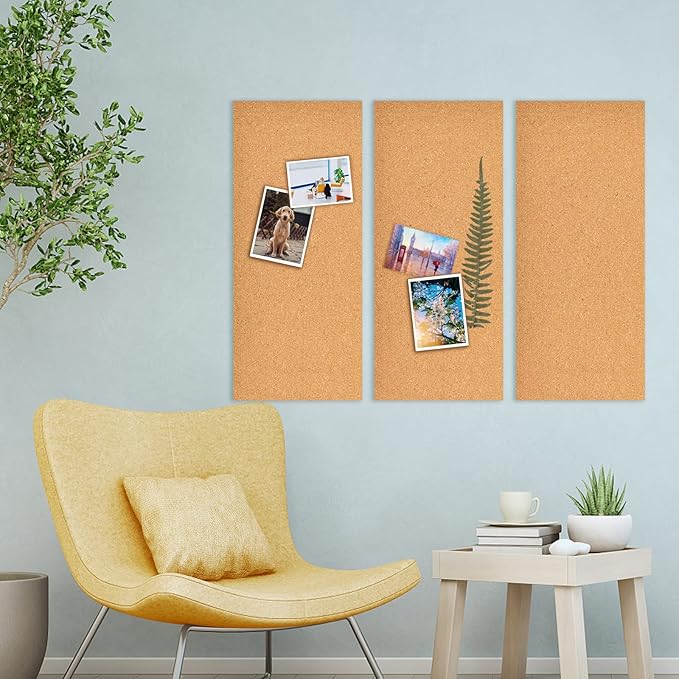 17x8 Cork Board Tiles Bulletin Board, 1/2" Thick Self-Adhesive Cork Boards for Walls, Cork Tiles Vision Board for Home, Office, School, Bulletin Board Decorations(12mm,6pc)