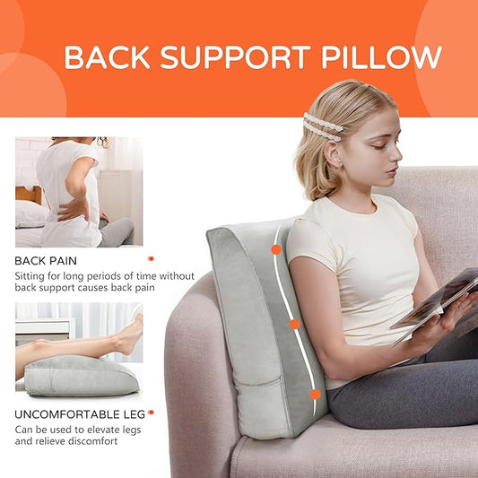 Daneey Back Pillow for Sitting in Bed, Back Support Pillow for Couch, Removable Velvet Cover, Gray