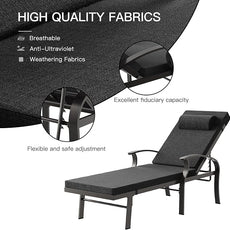 Patio Lounge Chairs Set of 3,Outdoor Lounge Chairs with 5 Adjustable Positions Backerst,Armrest Lounge Chair for Beach,Yard,Balcony,Poolside,Black