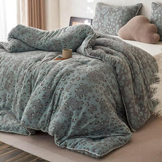 MKXI Double Layer Muslin Cotton Comforter Set Queen Size Leopard Print Shabby Chic Bedding Comforter Set Soft Breathable Grey and Green Floral Animal Cheetah Lightweight Bed Comforter for All Season