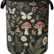 Red Mushroom Laundry Basket,Foldable Oxford Cloth Butterfly Plant Herb Laundry Hamper With Handle, 20.8