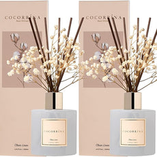 Cocorrína Reed Diffuser Set, 6.7 fl.oz Clean Linen 2 Packs Scented Diffuser with Sticks Home Fragrance Reed Diffuser for Bathroom Shelf Decor