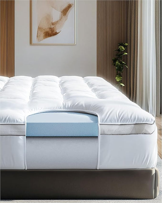 ViscoSoft 3 Inch Pillow Top Memory Foam Mattress Topper Short Queen - Cooling Hybrid Lux Dual Layer RV Mattress Pad - CertiPur-US Certified