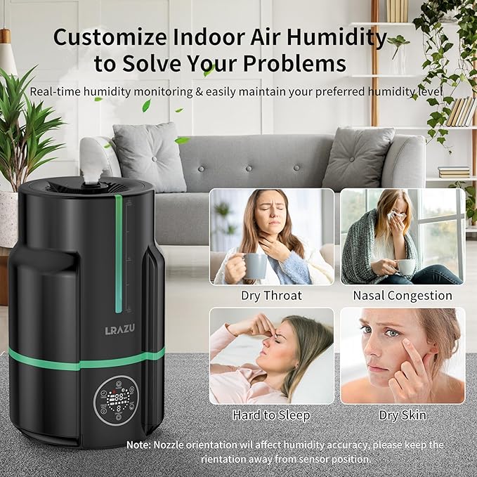 6L/1.6Gal Humidifiers for Bedroom, 60H Runtime 26 dB Quiet Supersized Cool Mist Air Humidifiers for Large Room, Baby Nursery, Plant, Indoor, Night Light, Easy to Clean, Precise Humidity Control