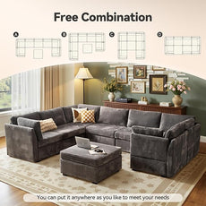 Large 8 Seat Modular Sectional Sofa with Ottoman Seat Corduroy Sleeper Sectional Sofa Bed Oversized Convertible Modular Couch for Living Room