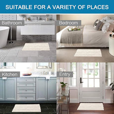 H.VERSAILTEX Ivory Bath Mat Bath Rugs, Extra Thick Striped Bath Rugs for Bathroom 2 Piece Bathroom Set, Anti-Slip Soft Plush Chenille Shaggy Mat Water Absorbent (Ivory, 20