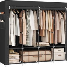 SONGMICS Portable Closet, Wardrobe Closet Organizer with Cover, 4 Hanging Rods and Shelves, 4 Side Pockets, 17.7 x 66.9 x 65.7 Inches, Large Capacity for Bedroom, Living Room, Ink Black URYG094B02
