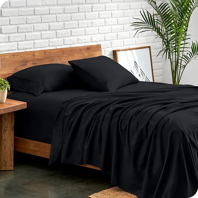 Bare Home Full XL Sheet Set - Luxury 1800 Ultra-Soft Microfiber Full Extra Long Bed Sheets - Double Brushed - Deep Pockets - Easy Fit - 4 Piece Set - Bedding Sheets & Pillowcases (Full XL, Black) BareHome