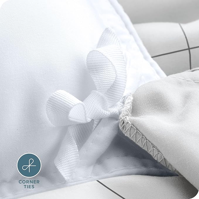 Bare Home Duvet Cover - Queen Size Bedding Set - Premium 1800 Super Soft Collection - Lightweight, Cooling - Soft Breathable Duvet Cover (Queen, Grid – White/Grey)