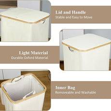 Laundry Basket with Lid, 110L Large Laundry Hamper with Handle and Lid, Collapsible Clothes Basket Organizer with Removable Inner Bag for Clothes Toys Towels - Beige