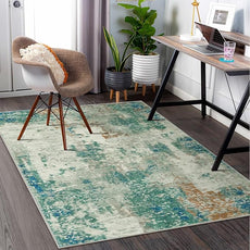 Lahome Modern Abstract Area Rug 5x7 Rugs for Living Room, Washable Accent Bedroom Rug Non-Slip Non Skid, Indoor Floor Contemporary Carpet for Kitchen Bathroom Laundry,Green/Grey