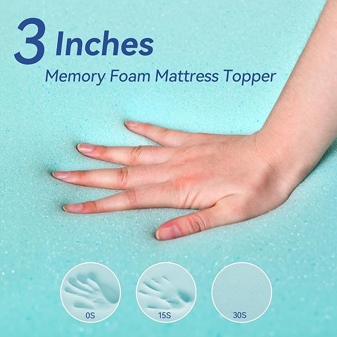 3 Inch Gel Memory Foam Mattress Topper Full Size for Back Pain, Cooling Mattress Pad Bed Topper with Removable and Washable Bamboo Cover, CertiPUR-US & Oeko-Tex Certified – White