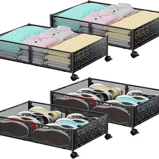 Under Bed Storage, Under the Bed Storage Containers with Wheels, Under Bed Shoe Storage Organizer Drawer for Bedroom Clothes Shoes Blankets -4Pack