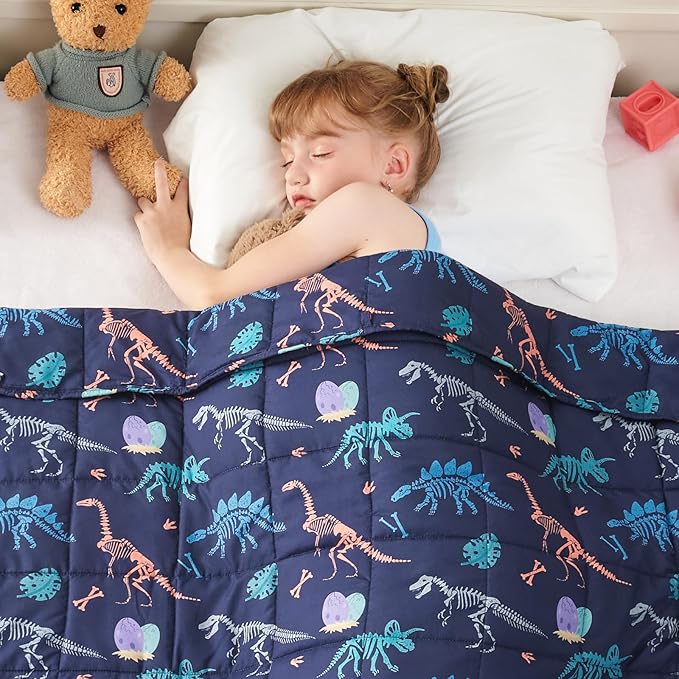 yescool Dinosaur Weighted Blanket 10 Pounds Cooling Weighted Lap Blanket, Navy Heavy Blankets for Sleeping, Weighted Throw Blankets Gift for 80-110lbs, 40" x60