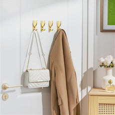 pickpiff 10-Pack Adhesive Wall Hooks for Towels - Sticky Hook Hanging Heavy Duty (13lb), Hanger for Door, Bathroom, Dorm, Closet - for Coats, Purse, Bag, Robe - No Damage to Wall - Brushed Gold