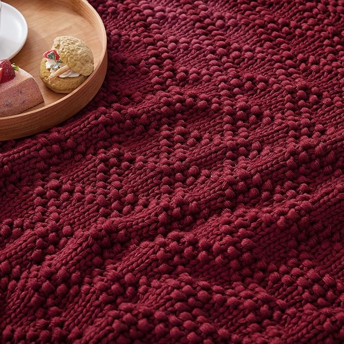 Knitted Weighted Blanket for Adult, Chunky Knit Weighted Throw for Sleep 50"*60" 10lbs, Cooling Breathable Heavy Blanket for Hot Sleepers, Machine Washable Blanket for Room Decor(Red)