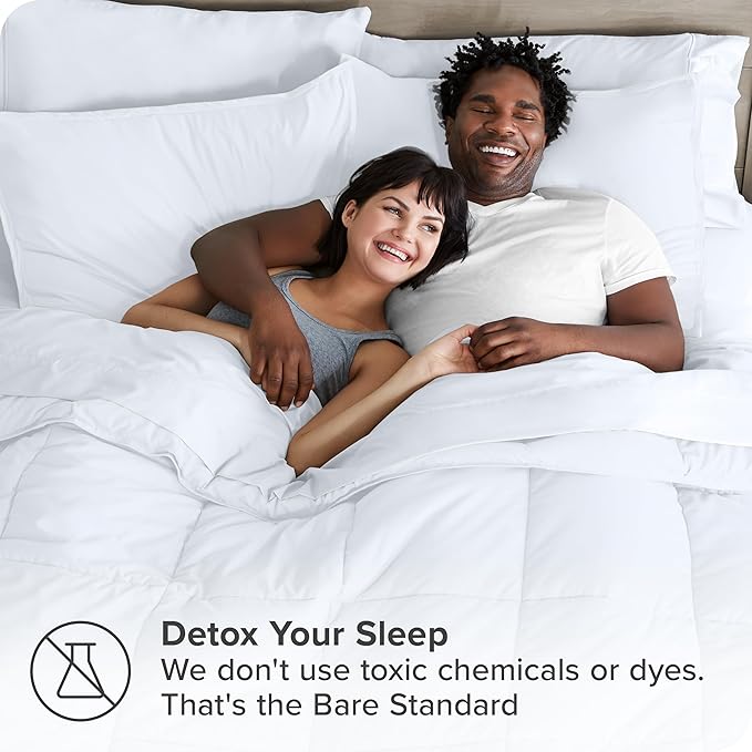 Bare Home Bed-in-A-Bag 7 Piece Comforter & Sheet Set - King - Goose Down Alternative - Ultra-Soft 1800 Premium - Bed Set (King, White/White)