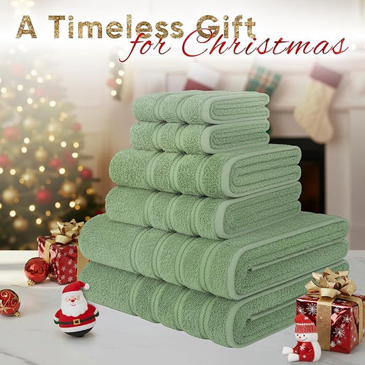 American Soft Linen Luxury 6 Piece Towel Set, 2 Bath Towels 2 Hand Towel 2 Washcloths, 600 GSM 100% Cotton Turkish Towels for Bathroom, Sage Green Towel Sets