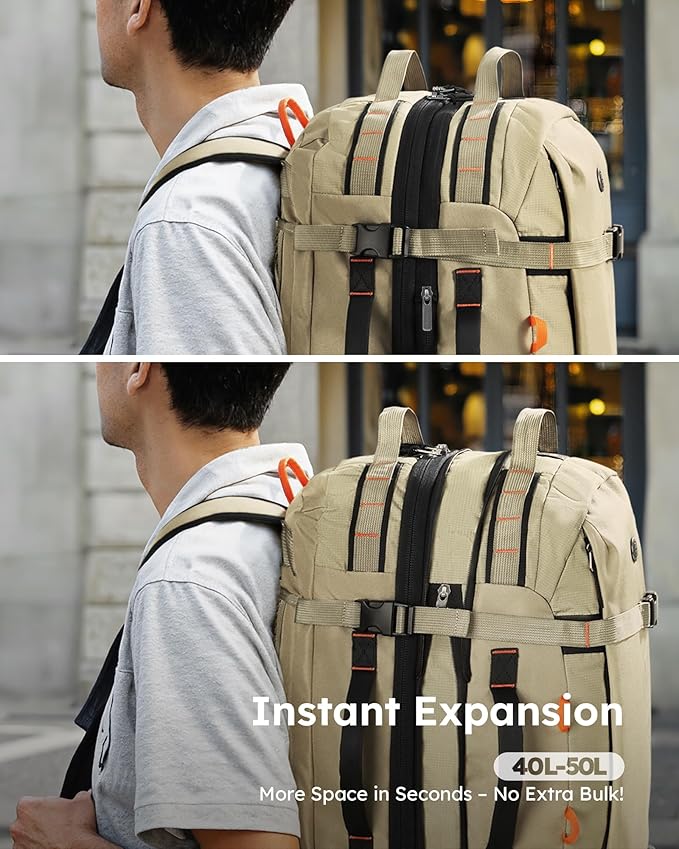 Tolaccea Carry on Travel Backpack, Laptop Backpack Flight Approved Convertible Large Duffle Luggage Bag Daypack Work Business Rucksack Fits 16" Laptop for Men Women 3 Carrying Ways, 40L-50L Expandable