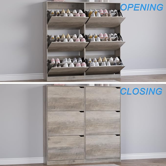 Shoe Cabinet with 6 Flip Drawers, Slim Narrow Shoe Storage Cabinet, Freestanding Shoe Organizer for Entryway, Hallway, Foyer
