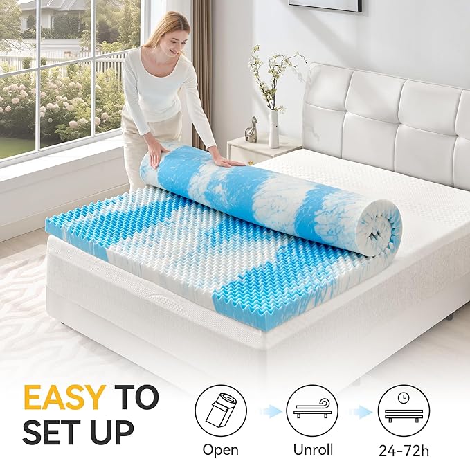 SINWEEK 3 Inch Egg Crate Memory Foam Mattress Topper Twin XL, Twin Extra Long Mattress Pads for College Dorm Single Bed, Pressure Relieve CertiPUR-US Certified,39x80 Inches, Blue