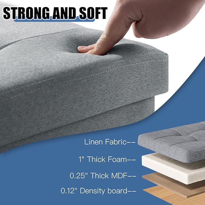 BRIAN & DANY 15 Inches Ottoman with Storage, Square Small Storage Ottoman Foot Rest with Legs, Ottomans Foot Stool for Dorm, Living Room, Entryway (Light Gray)