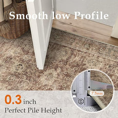 9x12 Rust Vintage Area Rug for Living Room Bedroom Distressed Rustic Large Carpet Non-Slip Low Pile Lightweight Vacuumable Soft Washable Throw Rug for Indoor Dining Room